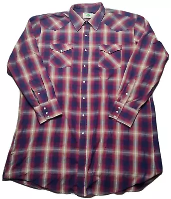 VTG MESQUITE NIVER WESTERN WEAR Men 18.5X36 Burgundy Plaid Pearl Snap Shirt • $23.99