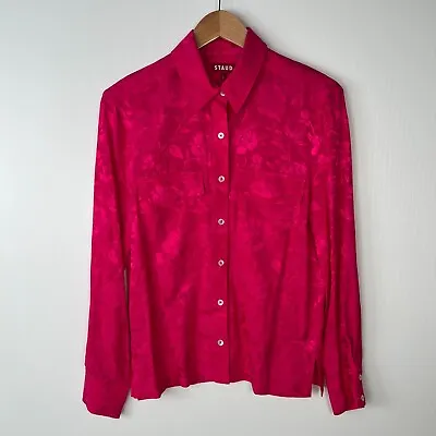 $94.97 • Buy Staud Button Up Womens 34 Long Sleeve Button Up Shirt Floral Red Cruise Jacquard