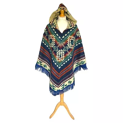 Alpaca Poncho Super Soft Light And Warm 100% Wool Attached Hood Medium Size • $85.09