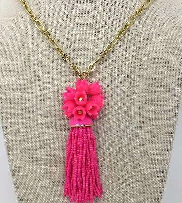 J. Crew Goldtone Neon Pink Flower Tassel Long Chain Necklace  • $7.50