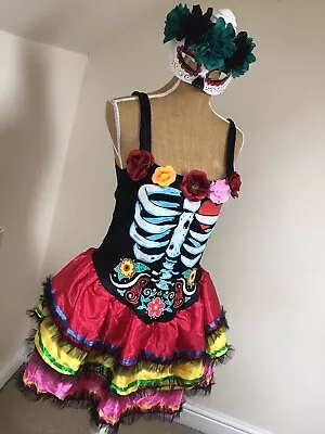 Day Of The Dead Senorita Ladies Fancy Dress Mexican Halloween Size Small Mask • £5