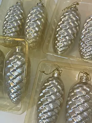 4 Boxes Christmas House Glass Pine Cone Ornaments In Boxes Silver Light Glitter • $56