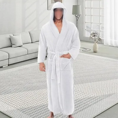 Men's Hooded Bathrobe Terry Cotton Robe Shawl Collar Bathrobe Night-Gown Pajamas • $26.82