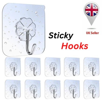 £1.99 • Buy 1-20 Self Adhesive Strong Sticky Hooks Heavy Duty Wall Seamless Transparent Hook