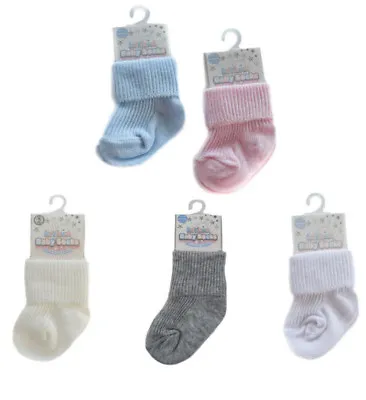 Baby Socks Turnover Socks Plain Ankle Tot ~ 0-24 Months ~ 7 Colours ~ Soft Touch • £3.20