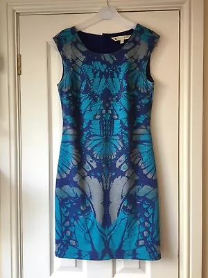 Yumi Blue Butterfly Wing Pattern Bodycon Stretchy Lined Short Dress - UK 8. Zip • £13.50