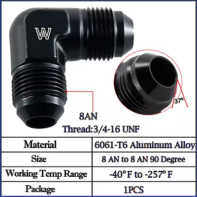$11.59 • Buy 8AN Flare To -8AN Male Thread 90 Degree Fitting Union BLACK 8AN To 8 AN 90° 1PCS