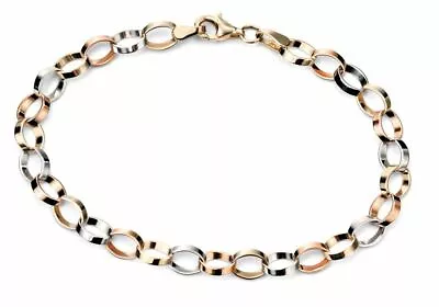 9ct Yellow White And Rose Gold Link Bracelet 18.5cm Elements Gold GB407 • £299.99