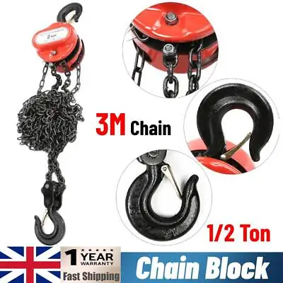 1/2 Ton Manual Chain Block Hoist Block And Tackle Chian Hoist Manual Lever Steel • £31.89