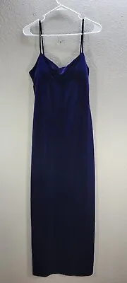 Vtg Women's Cachet Blue Velvet Maxi Dress Sleeveless Evening Elegance Stretchy 8 • $14.80