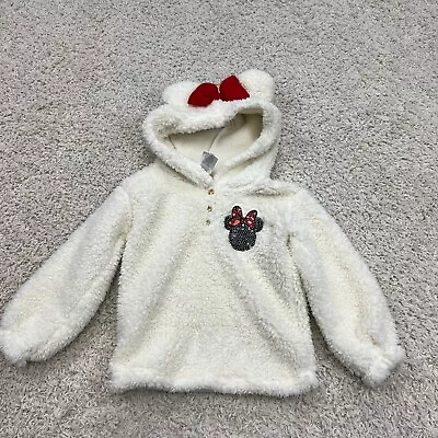 Disney Minnie Mouse Fleece Hoodie Toddlers 4T Sequin Hooded Sweater Ears Bow • $10.39