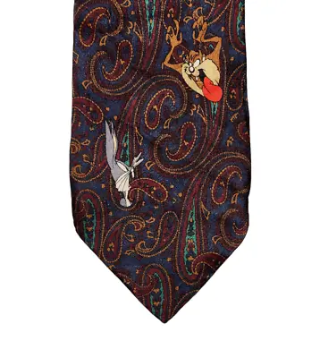 Looney Tunes Mania Necktie Multicolor Cartoons Taz Bugs Bunny Tweety Bird Silk • $2.99