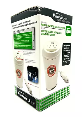 Powerline Mobile Inverter With USB Power 200 Watt Fits Cup Holder 2 AC Outlets • $18.87