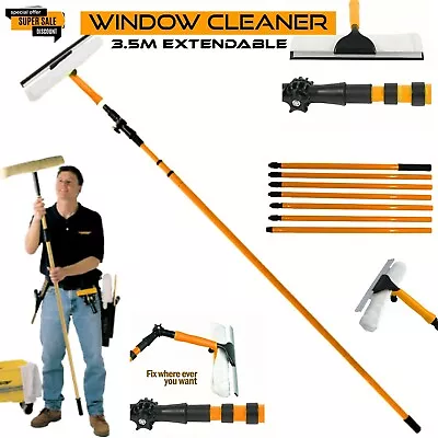 £14.99 • Buy Window Cleaning Washing Telescopic Kit Equipment Pole & Squeegees Large Cleaner