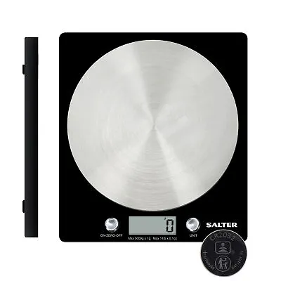 Salter Digital Kitchen Scale 5kg Capacity Baking/Cooking Slim Disc Design Black • £17.99