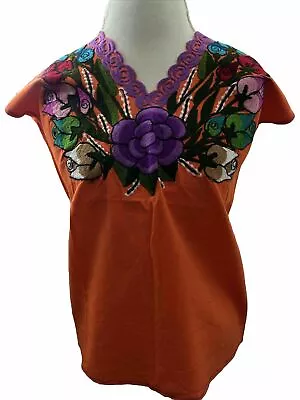 Mexican Blouse Top Shirt  Embroidered Flowers Huipil Sz S • $15