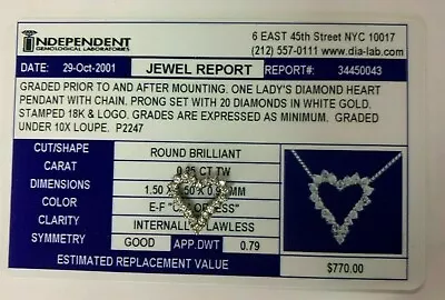 Zales Diamond Heart Diamond Pendant 18k .25 Ct 1/4 Karat • $279.99