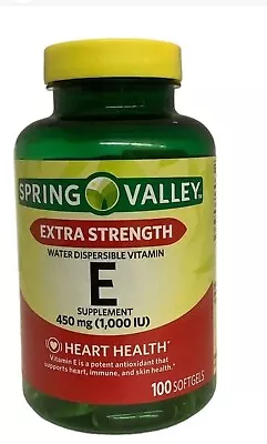 Spring Valley Water-Dispersible Vitamin E Supplement Softgels 450 Mg 100 Ct 4/24 • $12.99