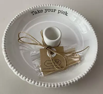 Mud Pie TAKE YOUR PICK Toothpick Holder Appetizer Dish 1.25  X 6  White  NEW • $39.99