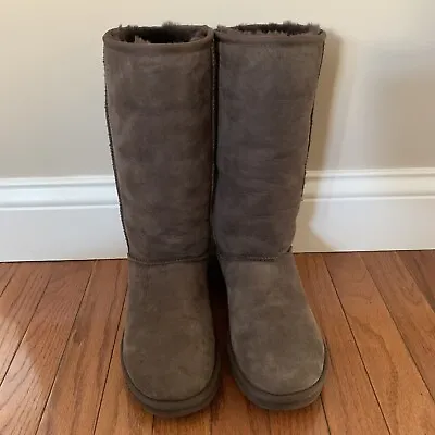 Ugg Classic Tall Boots Size 8 Chocolate Brown Leather Sheepskin Lined #5815 Euc • $34.95