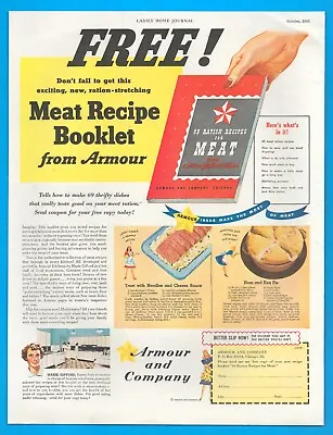 1943 WWII Armour Meat Recipes War Rationing Vintage PRINT AD Thrifty Dishes Meal • $8.99