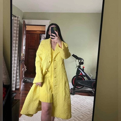 £141.96 • Buy Vintage S/M Dress And Coat Set Yellow Spring Textured Puffer Bright Unique