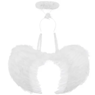 White Angel Wings Costume Feather Fairy Wings Nativity Christmas Fancy Dress • £7.49