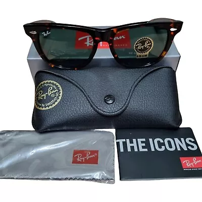 $134.99 • Buy Ray-Ban Wayfarer Sunglasses Tortoise Frame Green G-15 Lens RB2140 902 54mm