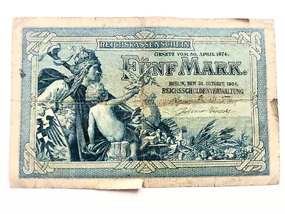 1904 Germany 5 Mark Banknote R 806338 • $2.50