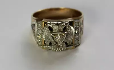 Vintage 32nd Degree Scottish Rite Mason Masonic 14K 2-tone Gold Ring Size 13 • $600