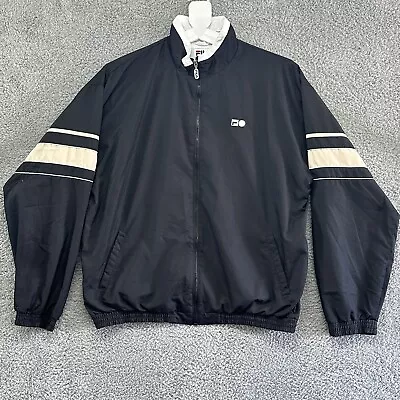 FILA Jacket Mens 2XL XXL Black Gold Zip Up Track Coat Mock Mesh Windbreaker Y2K • $19.99