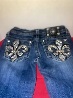 MISS ME Denim Girls Crystals Stretch Rhinestones Low Rise Skinny Blue Jeans 12 • $34