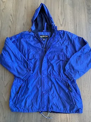 Eddie Bauer EBTEK Mens Nylon Jacket Full Zip Button Hood Windbreaker Blue Sz XL • $39.99