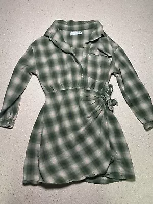 ZARA Green Plaid Button Up Dress/ Size 13-14 • $12.99