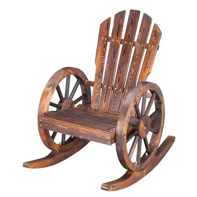 2 Style Wagon Wheel Yard Deck Wood Seat Wooden Home Outdoor Rocking Chair • $89.99