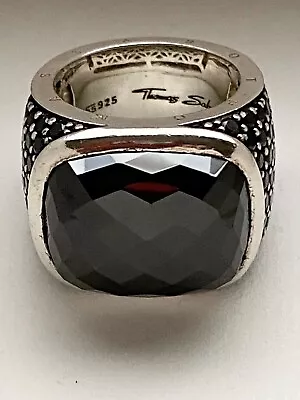 THOMAS SABO Large Black Square Cubic Zirconia Cocktail Ring Sterling Silver Rare • $400