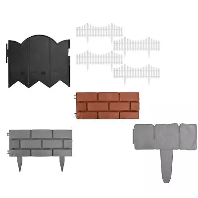 Set Of 4 Garden Edging Wood Brick Effect Plastic Picket Fence Set Outdoor Decor • £12.99