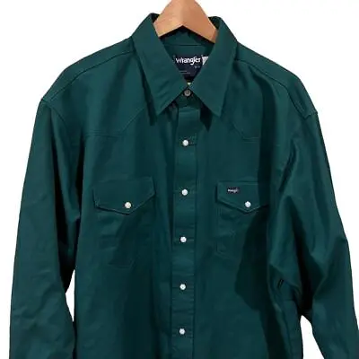 Mint VTG Wrangler Solid Green Brushpopper Western Rodeo Snap L/S Shirt XL/2XL • $10.45