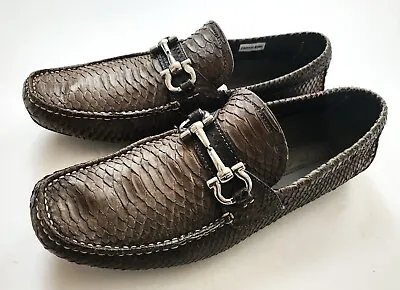 SALVATORE FERRAGAMO Olive Python Snakeskin Leather Shoes Size 9 US 43 Euro 8 UK • £638.50