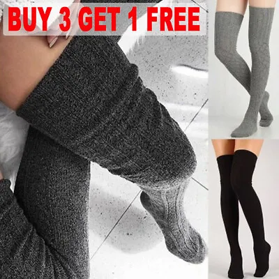 Plus Size Womens Ladies Striped Thigh High Long Socks Over The Knee Stockings UK • £3.45