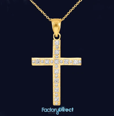 $191.99 • Buy 10k / 14k Gold Cross Pendant Necklace With Diamonds