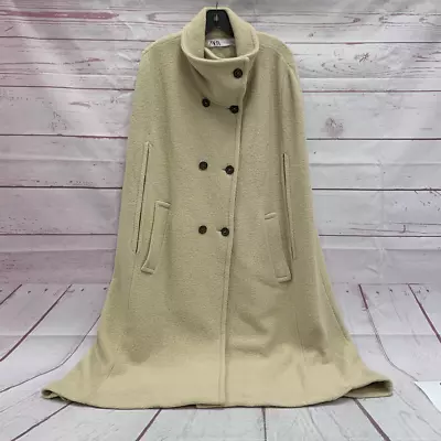 Zara Women’s Small Limited Edition Beige Camel Buttoned Cape Coat Wool Trench • $87.49