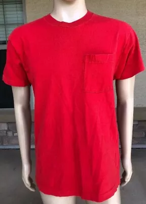 Vintage 90s Fruit Of The Loom Solid Blank Red Pocket T Shirt Size XL USA Made • $26.41