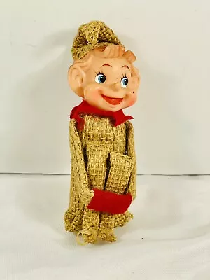 Vintage Knee Hugger Pixie Elf Felt Burlap Christmas Tree Ornaments Japan  • $21.95