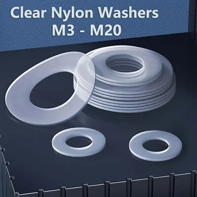 Form A Washers Thin Clear Nylon Plastic M3 M4 M5 M6 M8 M10 M12 M14 M16 M18 M20 • £1.55