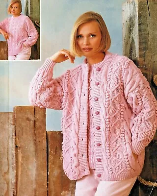 0997 Lady's Sweater & Cardigan 32-40  Aran & DK Vintage Knitting Pattern Reprint • £3.49