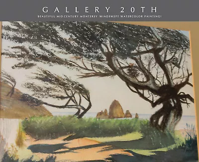 Wow! Mid Century Watercolor Painting Monterey Ca Modernism! Art 1960's Landscape • $900