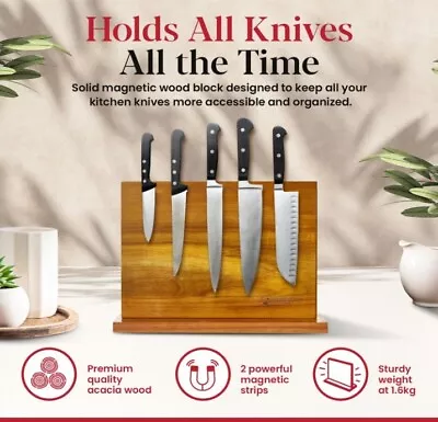 Magnetic Knife Block - Premium Wooden Knives Holder Stand - Doubled Sided • $35.99