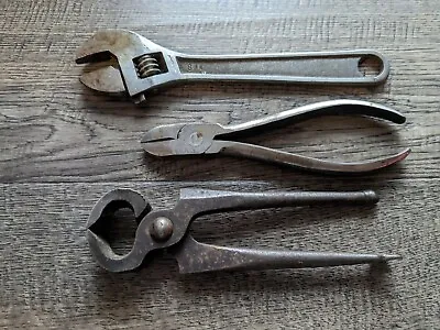3 Vintage Made In Germany Tools: 8  Adjustable Wrench Nail Puller & Wire Cutter • $14.95
