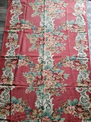 Vintage 1940s Romantic Flower Bouquets W Scrolls On Rose Pink Cotton Fabric  • $25